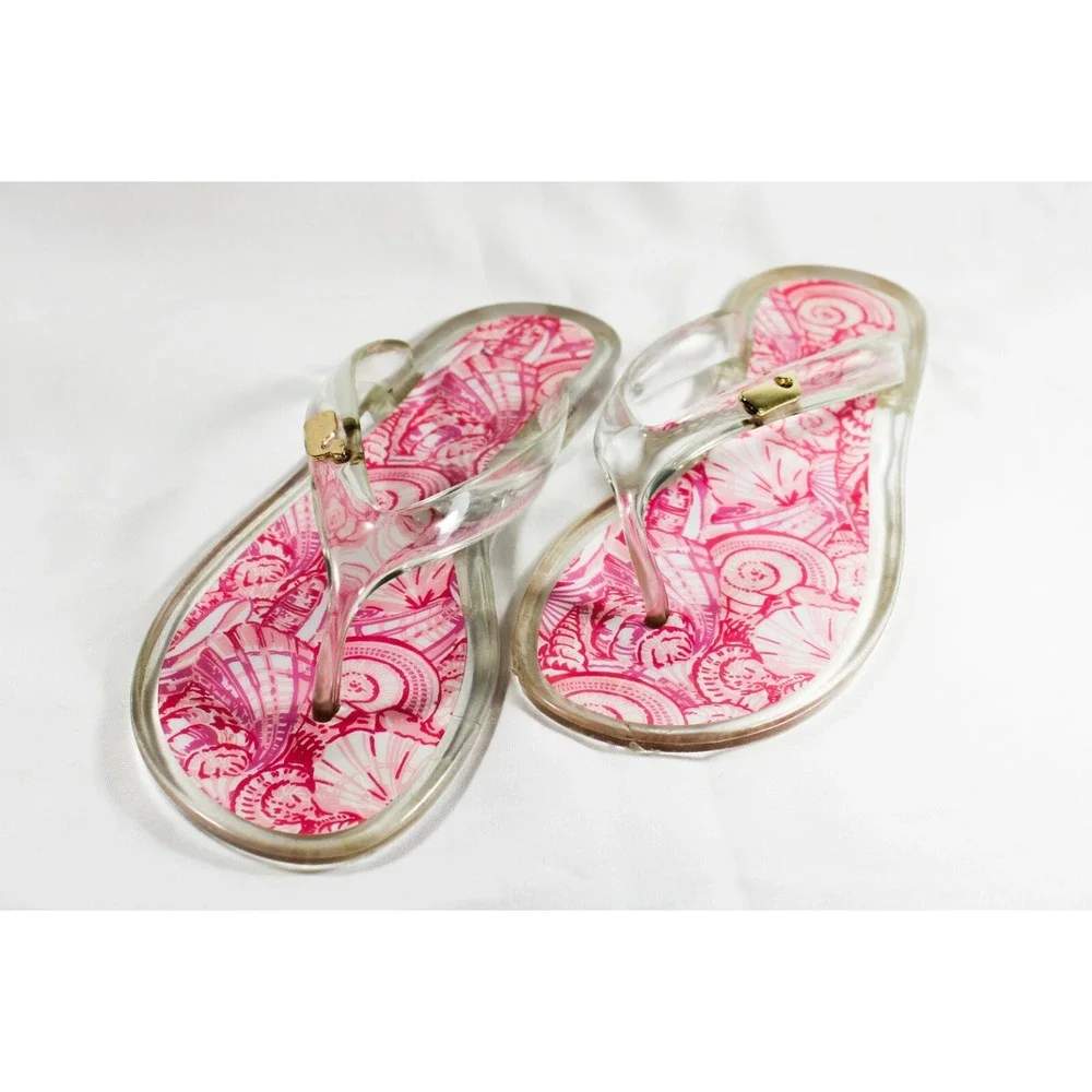 Vineyard Vines Shell Print Jelly Flip Flops Beach Pool Sandal Girls/Women Size 2